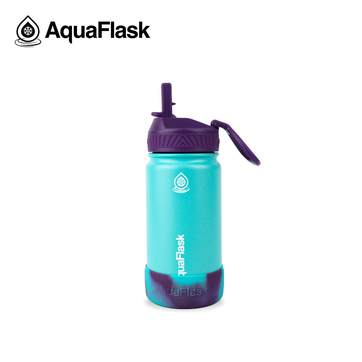 Botellas de agua de la Colección Kids de Aquaflask diseñadas para niños, mostradas en varios colores y tamaños