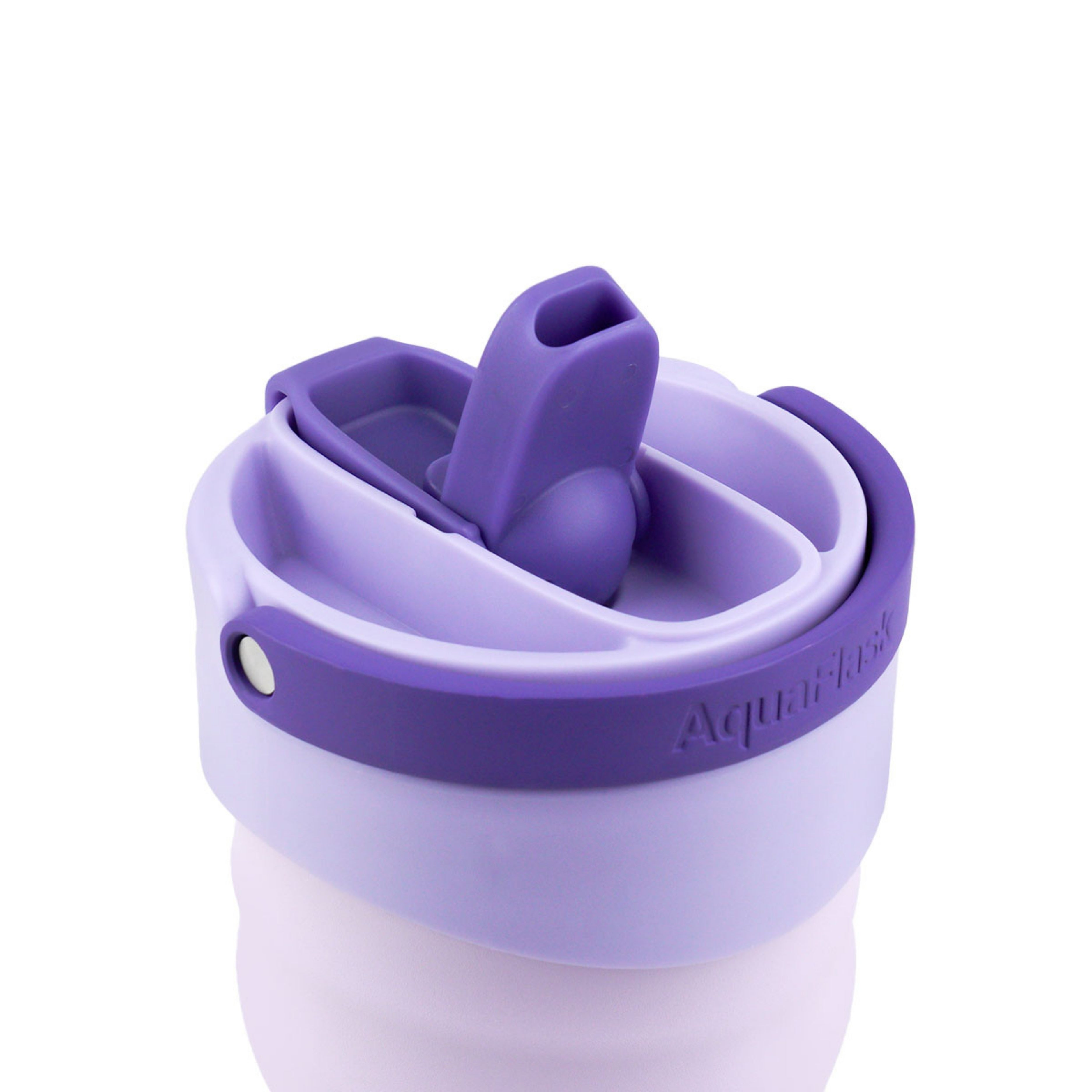 Vaso térmico de acero inoxidable con aislamiento de la colección Tumbler de AquaFlask en color Petal Bloom, con acabado mate, tapa con asa y cuerpo cilíndrico, fotografiado sobre fondo blanco