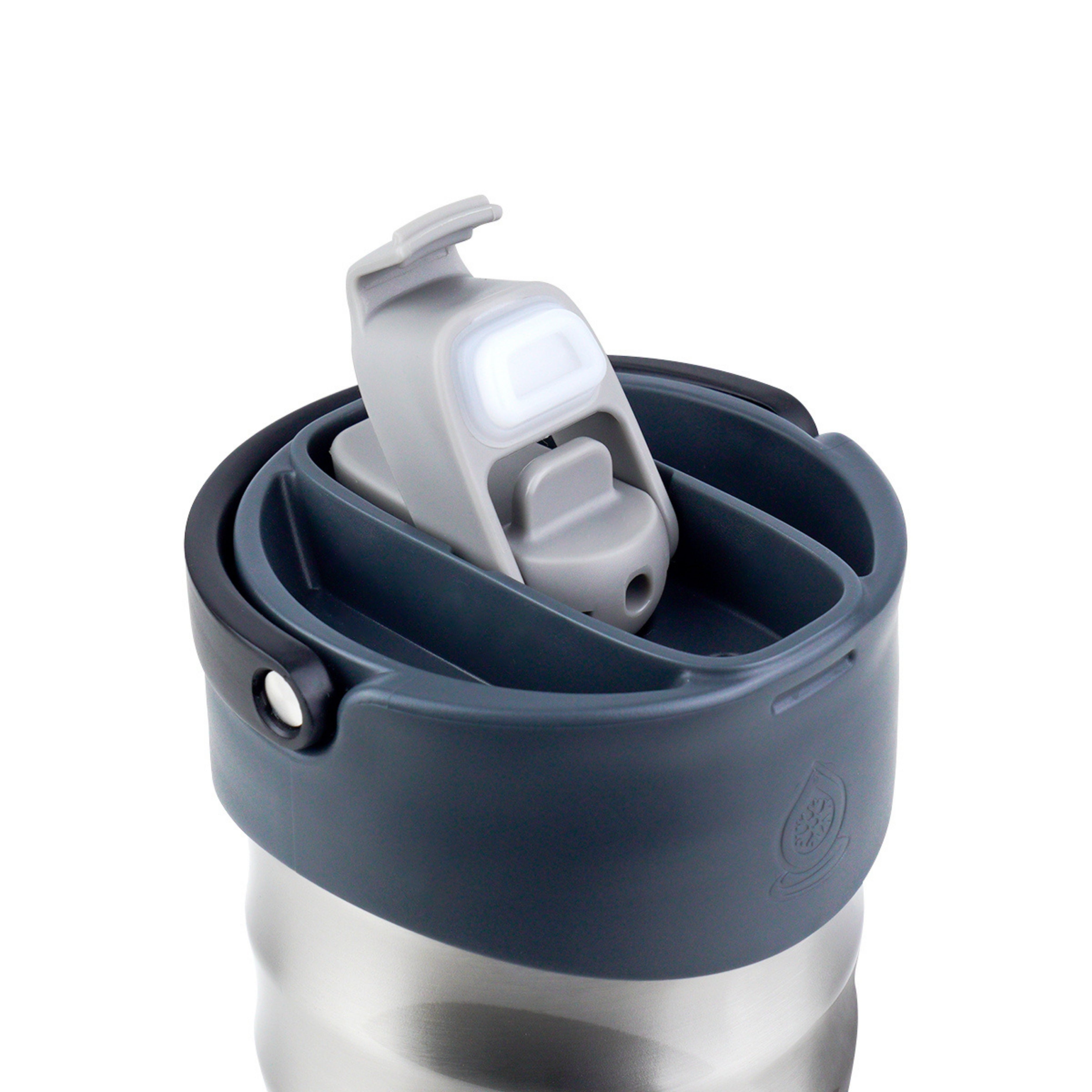 Vaso térmico de acero inoxidable con aislamiento de la colección Tumbler de AquaFlask en color Machiato, con acabado mate, tapa con asa y cuerpo cilíndrico, fotografiado sobre fondo blanco