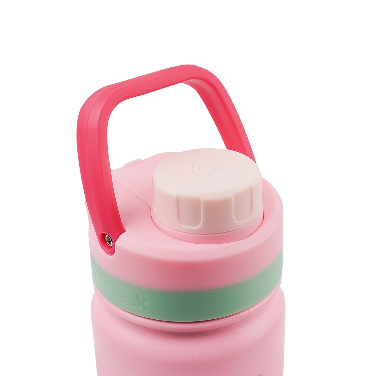 Botella de agua de acero inoxidable con aislamiento de la colección Colorwave de AquaFlask en color Bella Bellini, con acabado degradado suave, tapa de rosca con asa de transporte y base de silicona, fotografiada sobre fondo blanco