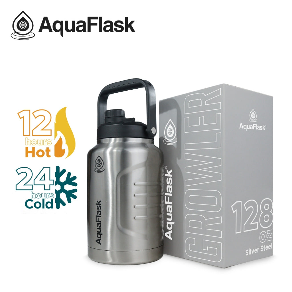 AQUAFLASK 128oz GROWLER - SILVER STEEL