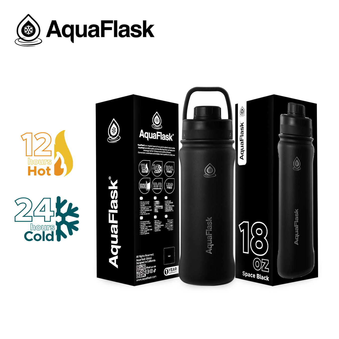 AQUAFLASK 18oz NEW ORIGINAL COLLECTION - SPACE BLACK