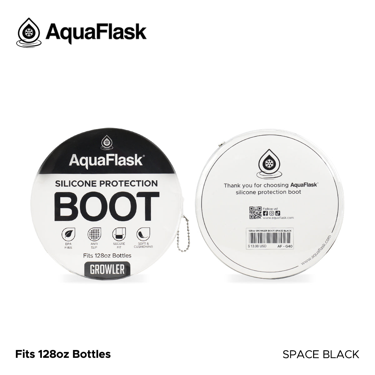 AQUAFLASK BASE PROTECTORA DE SILICONA GRANDE (128oz) - SPACE BLACK