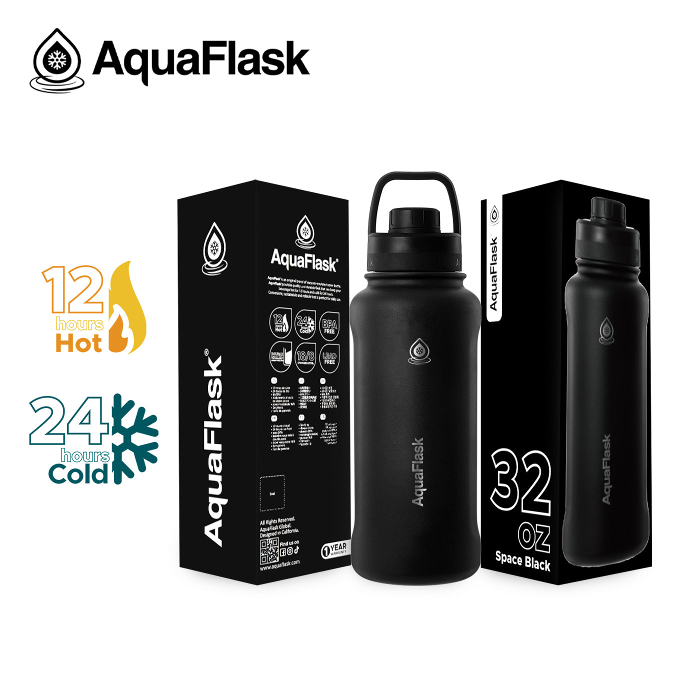 AQUAFLASK 32oz NEW ORIGINAL COLLECTION - SPACE BLACK
