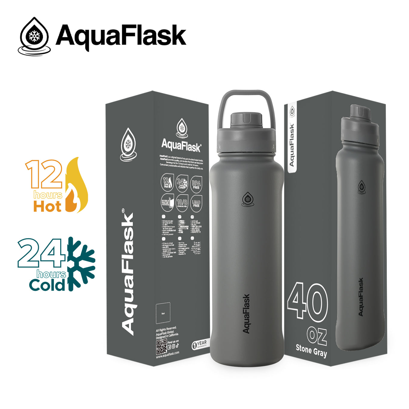 AQUAFLASK 40oz NEW ORIGINAL COLLECTION - STONE GRAY