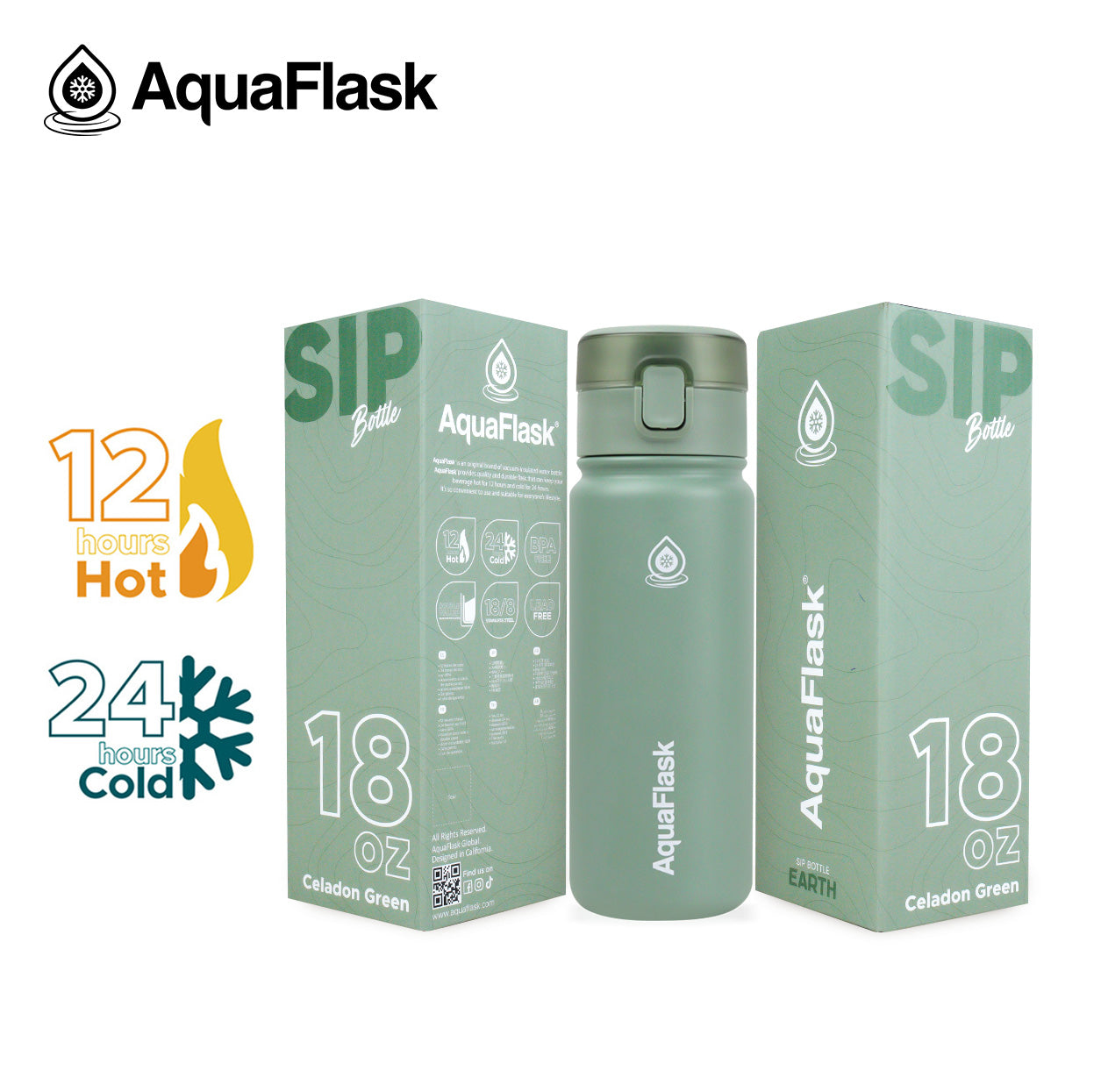 AQUAFLASK 18oz EARTH SIP BOTTLE - CELADON GREEN