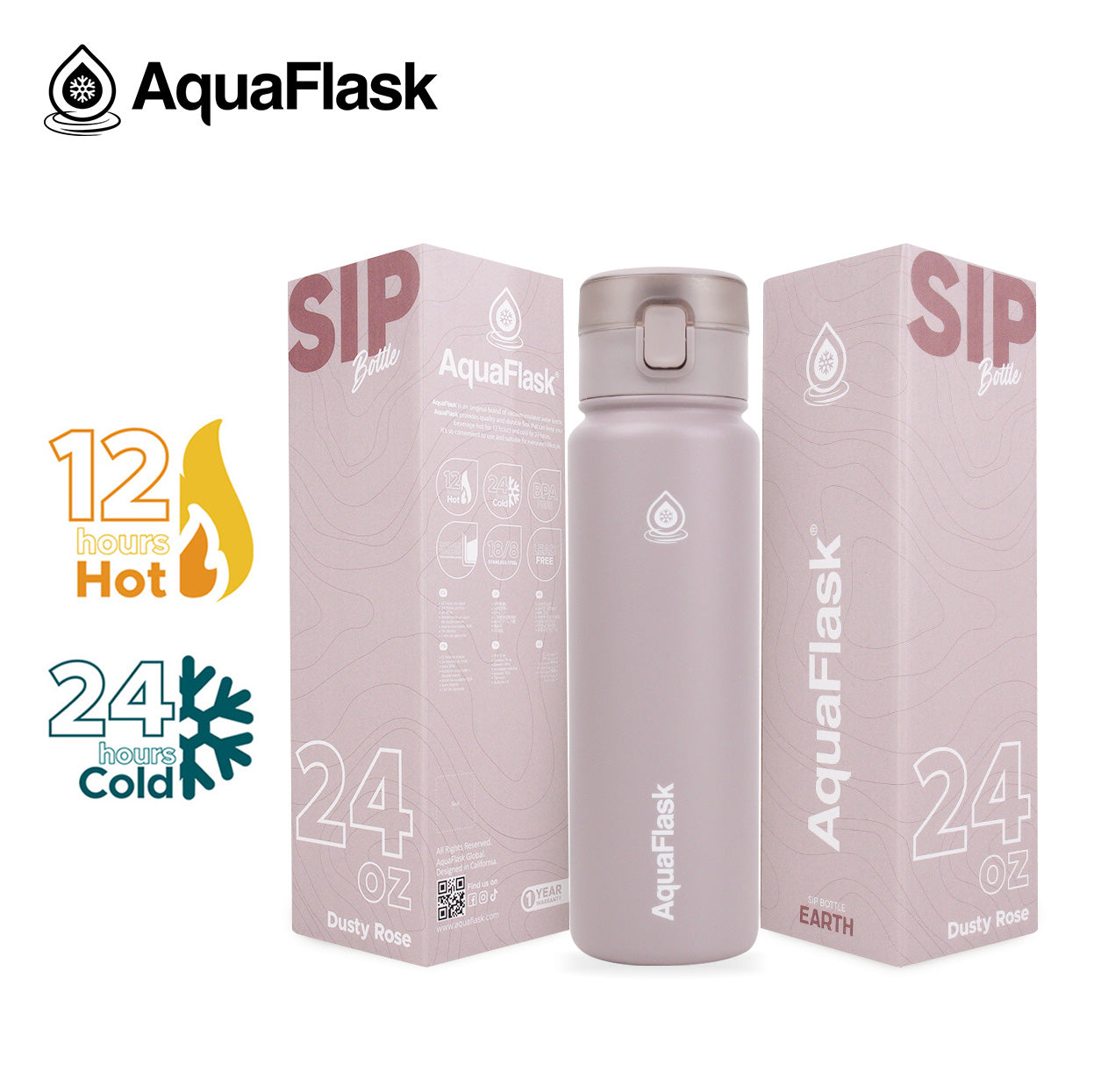 AQUAFLASK 24oz EARTH SIP BOTTLE - DUSTY ROSE