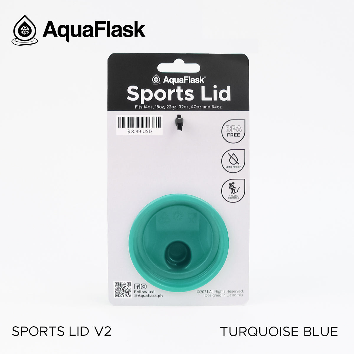 AQUAFLASK SPORTS LID - TURQUOISE BLUE