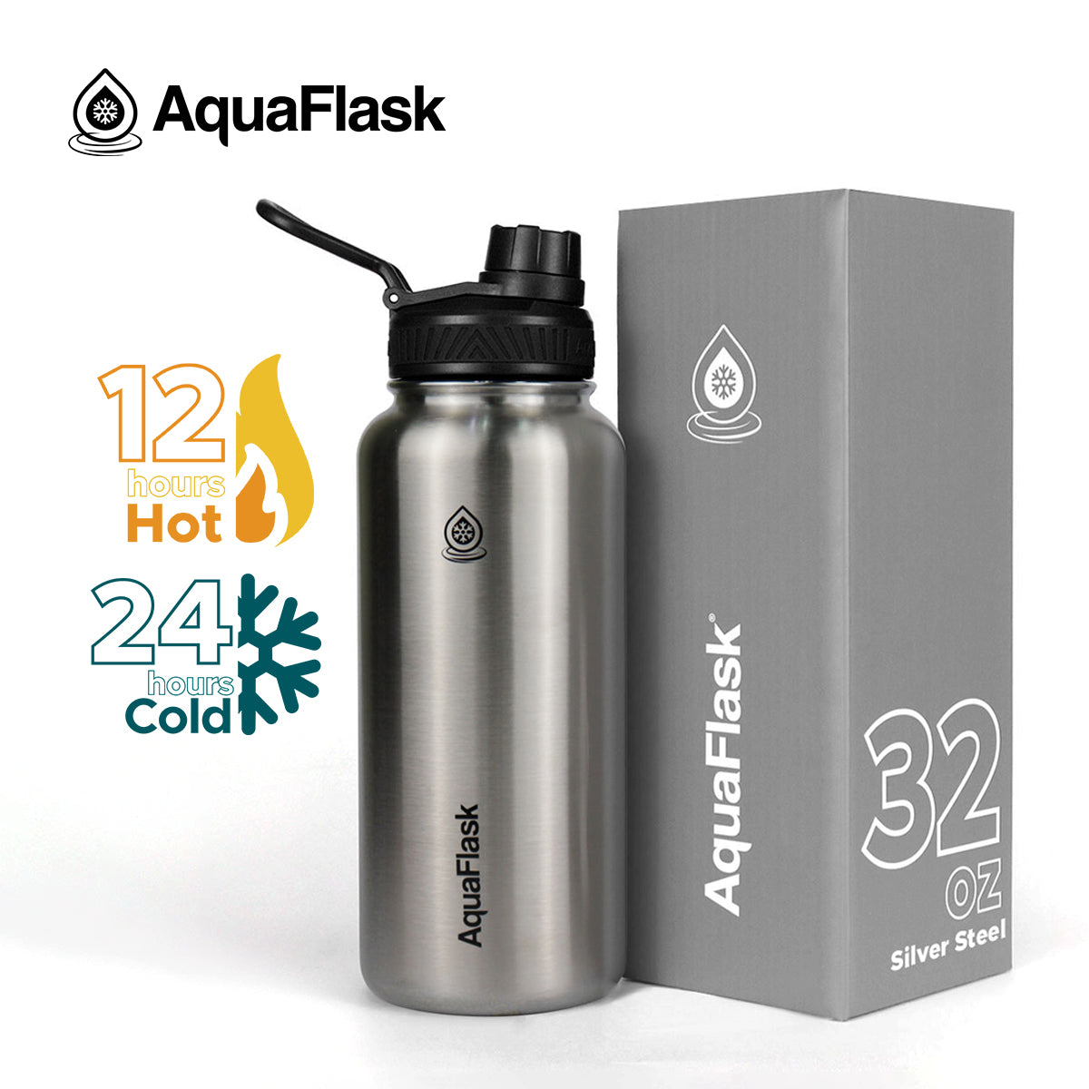 AQUAFLASK 32oz ORIGINAL COLLECTION - SILVER STEEL