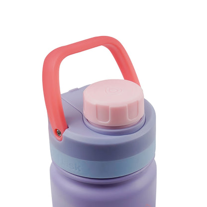 Botella de agua de acero inoxidable con aislamiento de la colección Colorwave de AquaFlask en color Blue Lavender, con acabado degradado suave, tapa de rosca con asa de transporte y base de silicona, fotografiada sobre fondo blanco