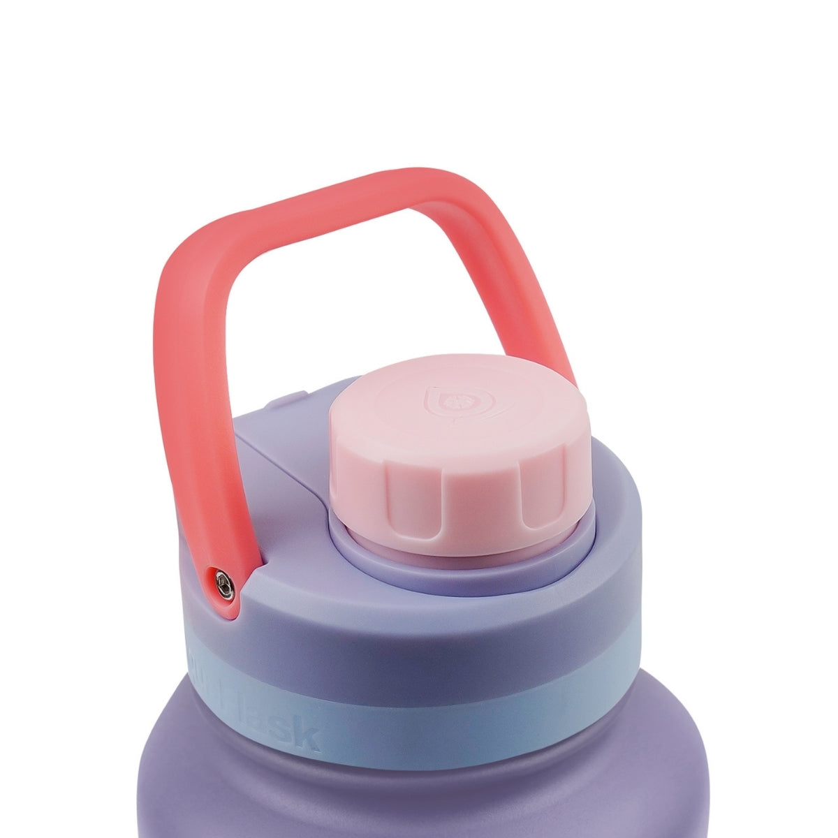 Botella de agua de acero inoxidable con aislamiento de la colección Colorwave de AquaFlask en color Blue Lavender, con acabado degradado suave, tapa de rosca con asa de transporte y base de silicona, fotografiada sobre fondo blanco