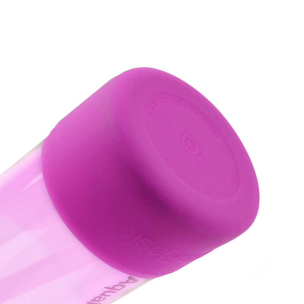 Botella de agua translúcida de la colección Terra de AquaFlask en color Caribbean Club, con acabado liso y brillante, tapa abatible con clip de transporte y base de silicona, fotografiada sobre fondo blanco