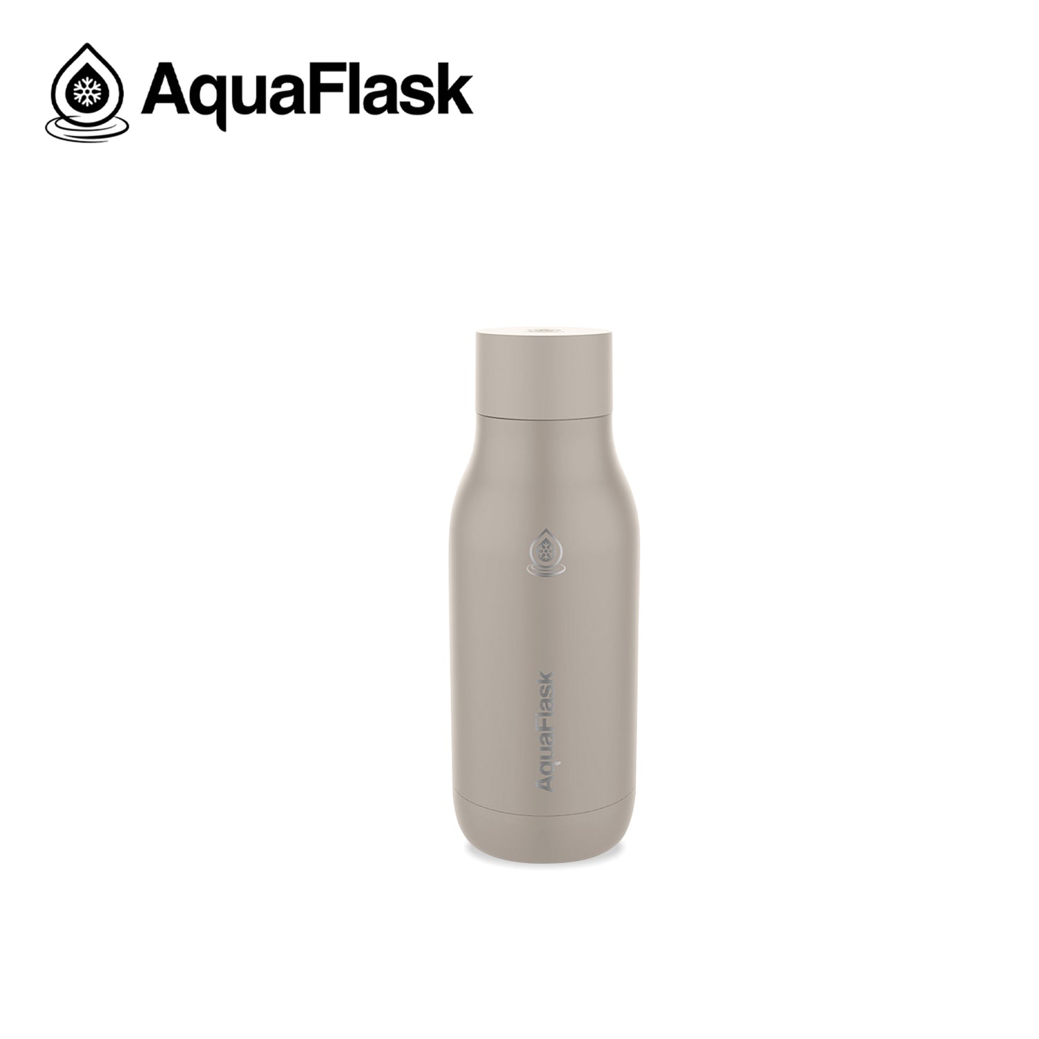 Botellas de agua aisladas de la Colección Flow de Aquaflask mostradas en varios colores y tamaños