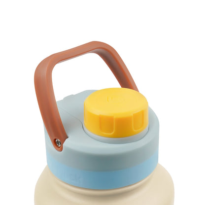 Botella de agua de acero inoxidable con aislamiento de la colección Colorwave de AquaFlask en color  Honey Comb con acabado degradado suave, tapa de rosca con asa de transporte y base de silicona, fotografiada sobre fondo blanco