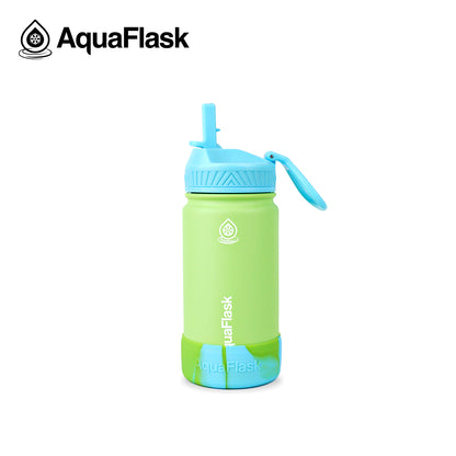 Botellas de agua de la Colección Kids de Aquaflask diseñadas para niños, mostradas en varios colores y tamaños