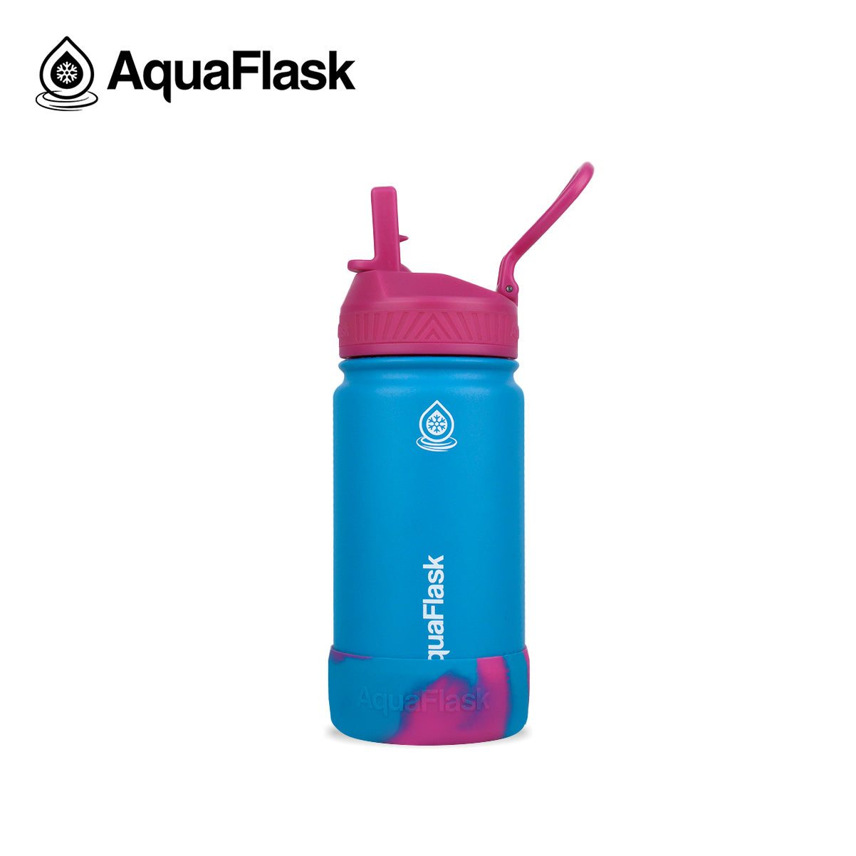 Botellas de agua de la Colección Kids de Aquaflask diseñadas para niños, mostradas en varios colores y tamaños