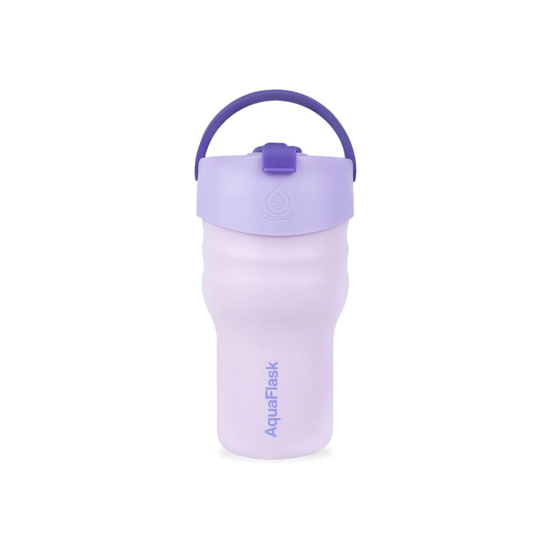 Vaso térmico de acero inoxidable con aislamiento de la colección Tumbler de AquaFlask en color Petal Bloom, con acabado mate, tapa con asa y cuerpo cilíndrico, fotografiado sobre fondo blanco