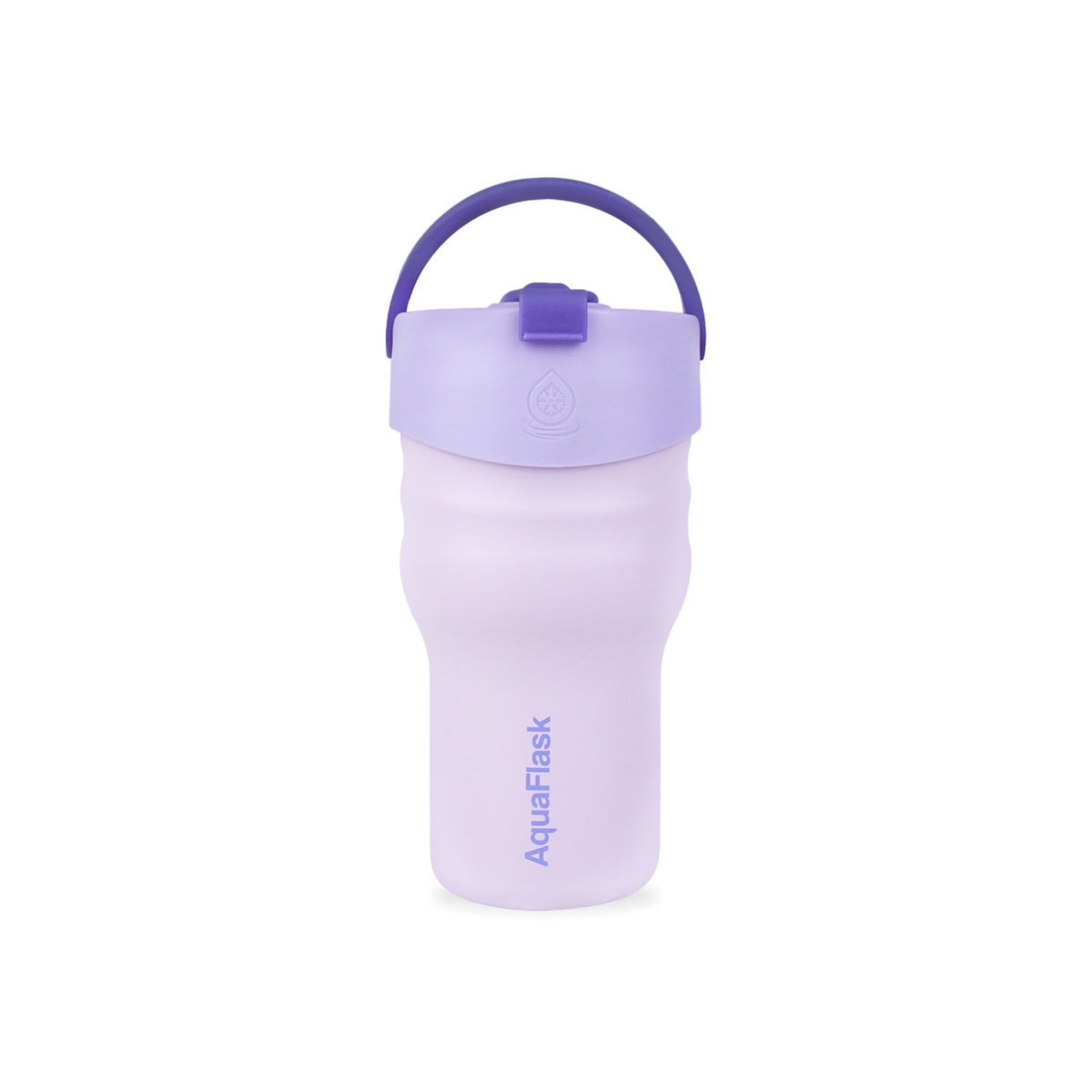 Vaso térmico de acero inoxidable con aislamiento de la colección Tumbler de AquaFlask en color Petal Bloom, con acabado mate, tapa con asa y cuerpo cilíndrico, fotografiado sobre fondo blanco