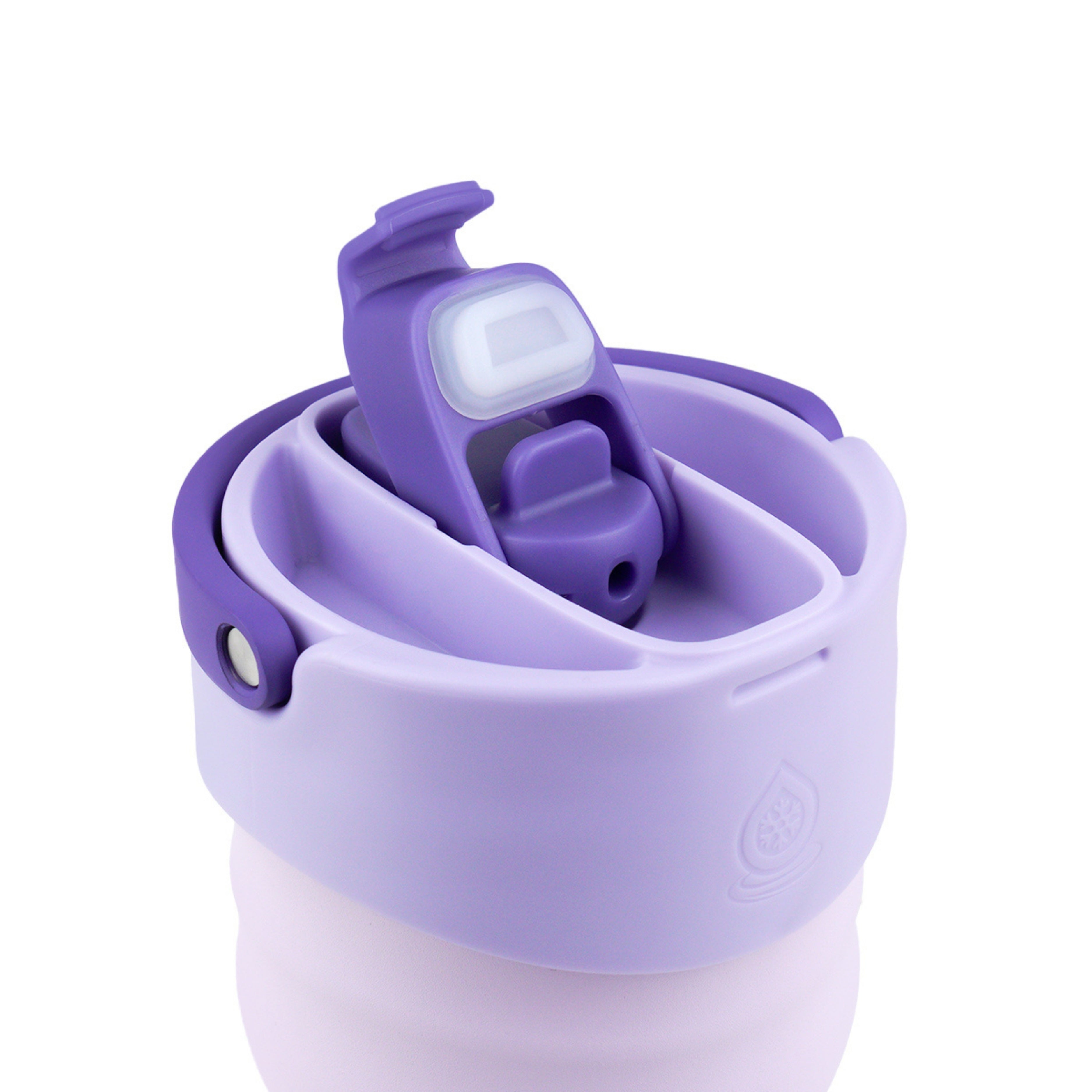 Vaso térmico de acero inoxidable con aislamiento de la colección Tumbler de AquaFlask en color Petal Bloom, con acabado mate, tapa con asa y cuerpo cilíndrico, fotografiado sobre fondo blanco