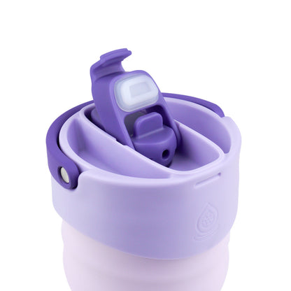 Vaso térmico de acero inoxidable con aislamiento de la colección Tumbler de AquaFlask en color Petal Bloom, con acabado mate, tapa con asa y cuerpo cilíndrico, fotografiado sobre fondo blanco