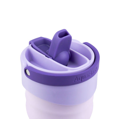 Vaso térmico de acero inoxidable con aislamiento de la colección Tumbler de AquaFlask en color Petal Bloom, con acabado mate, tapa con asa y cuerpo cilíndrico, fotografiado sobre fondo blanco