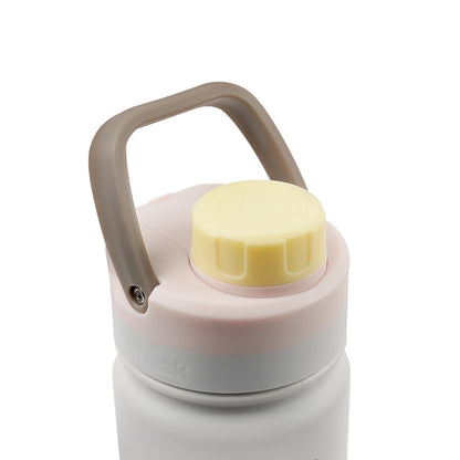 Botella de agua de acero inoxidable con aislamiento de la colección Colorwave de AquaFlask en color  Spiced Vanilla con acabado degradado suave, tapa de rosca con asa de transporte y base de silicona, fotografiada sobre fondo blanco