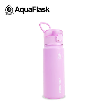Colección de botellas Sports Sip de Aquaflask mostradas en varios tamaños y colores para hidratación activa