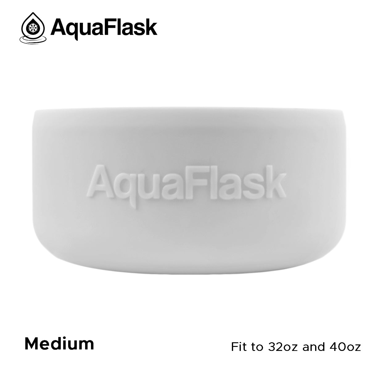 Accesorio de base de silicona Aquaflask con logotipo en relieve, diseñado para encajar en la base de las botellas Aquaflask Regular.