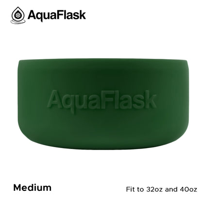 Accesorio de base de silicona Aquaflask con logotipo en relieve, diseñado para encajar en la base de las botellas Aquaflask Regular.