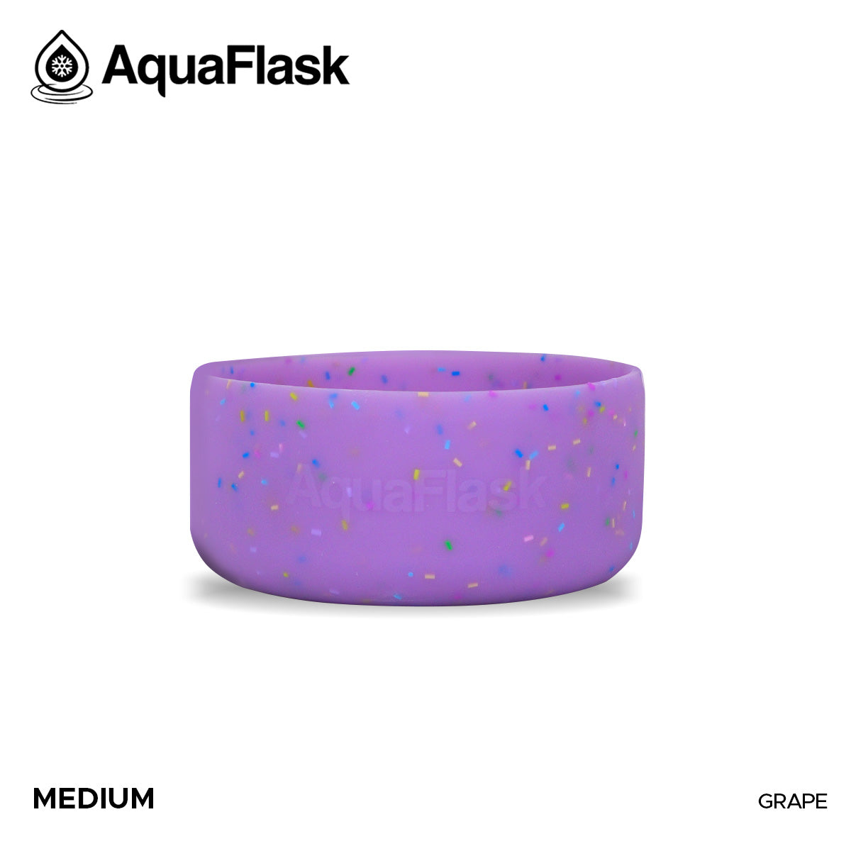 Accesorio de base de silicona Aquaflask con logotipo en relieve, diseñado para encajar en la base de las botellas Aquaflask Regular.