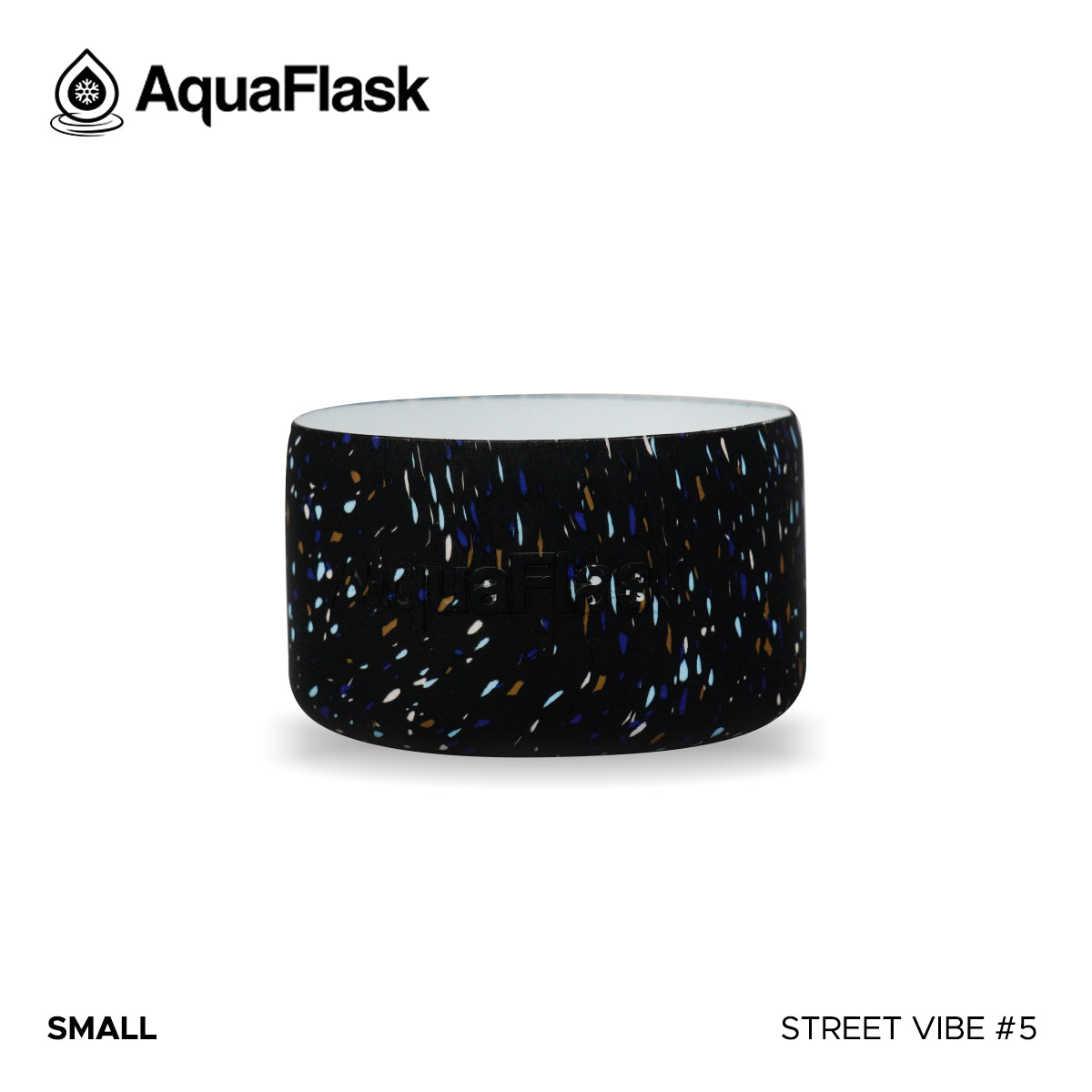 Accesorio de base de silicona Aquaflask con logotipo en relieve, diseñado para encajar en la base de las botellas Aquaflask Regular.