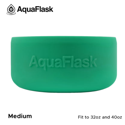 Accesorio de base de silicona Aquaflask con logotipo en relieve, diseñado para encajar en la base de las botellas Aquaflask Regular.