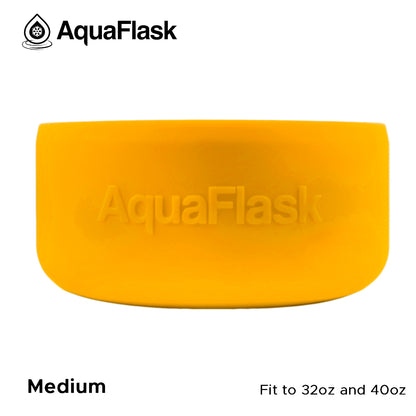 Accesorio de base de silicona Aquaflask con logotipo en relieve, diseñado para encajar en la base de las botellas Aquaflask Regular.