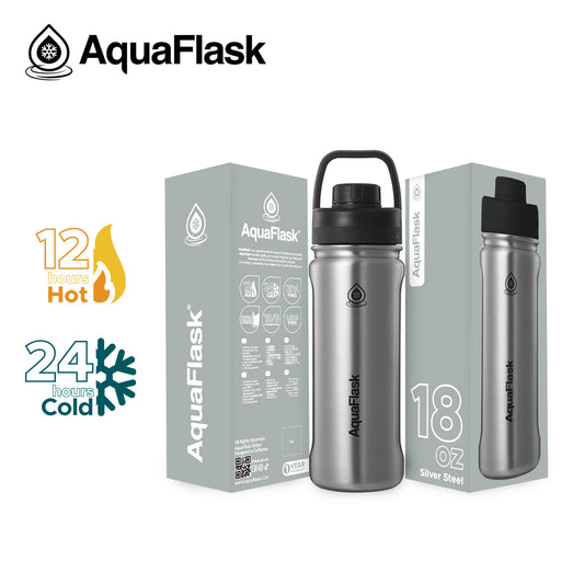 AQUAFLASK 18oz NEW ORIGINAL COLLECTION - SILVER STEEL