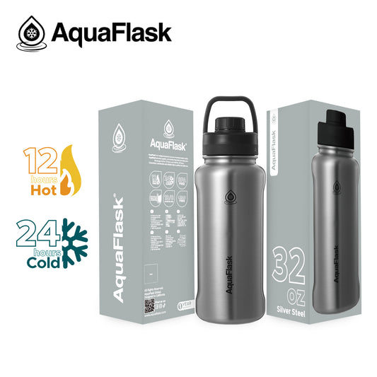 AQUAFLASK 32oz NEW ORIGINAL COLLECTION - SILVER STEEL