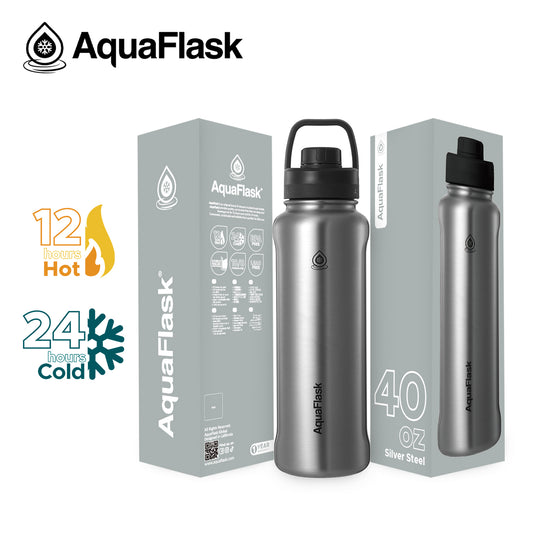 AQUAFLASK 40oz NEW ORIGINAL COLLECTION - SILVER STEEL