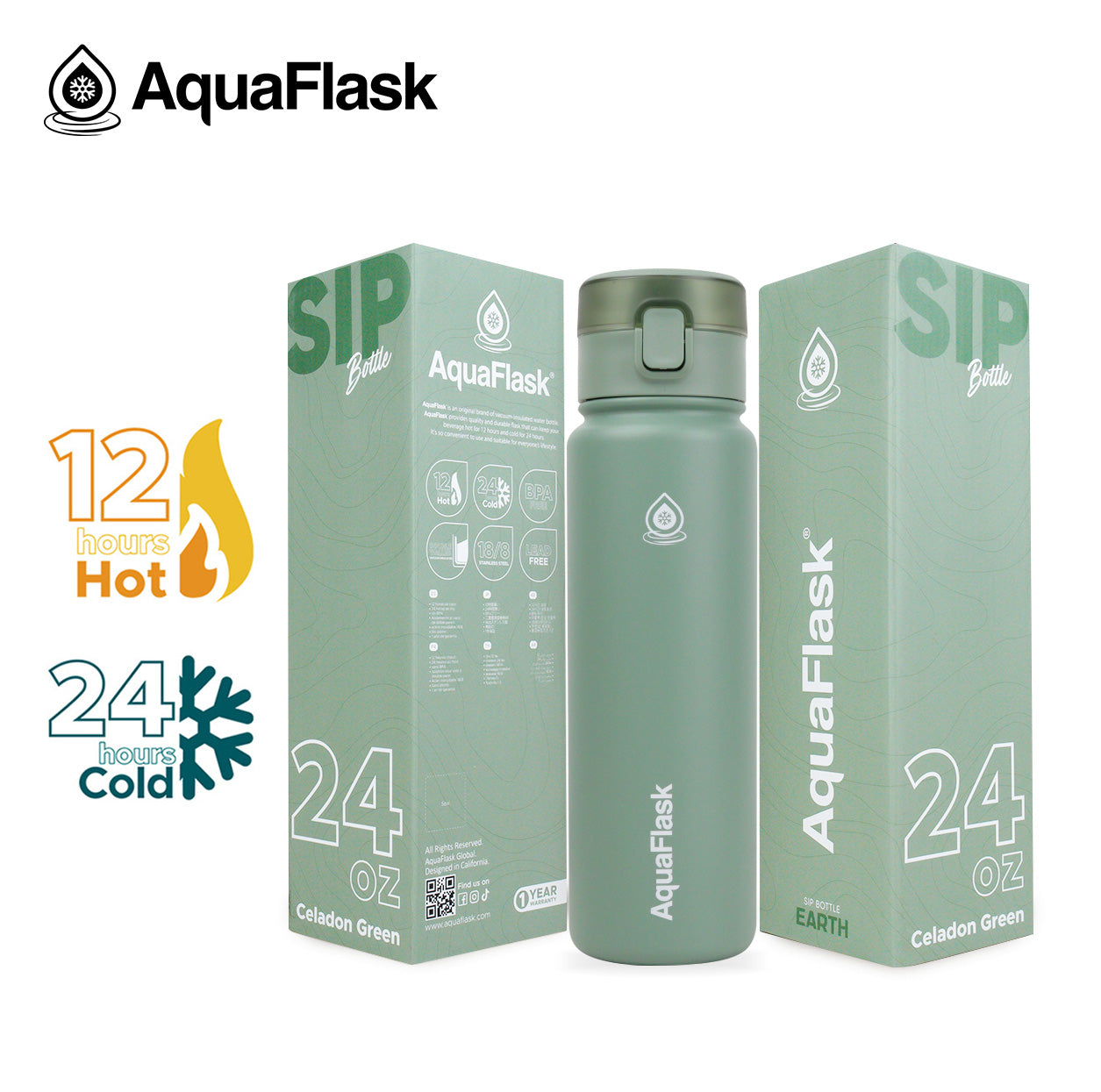 AQUAFLASK 24oz EARTH SIP BOTTLE - CELADON GREEN