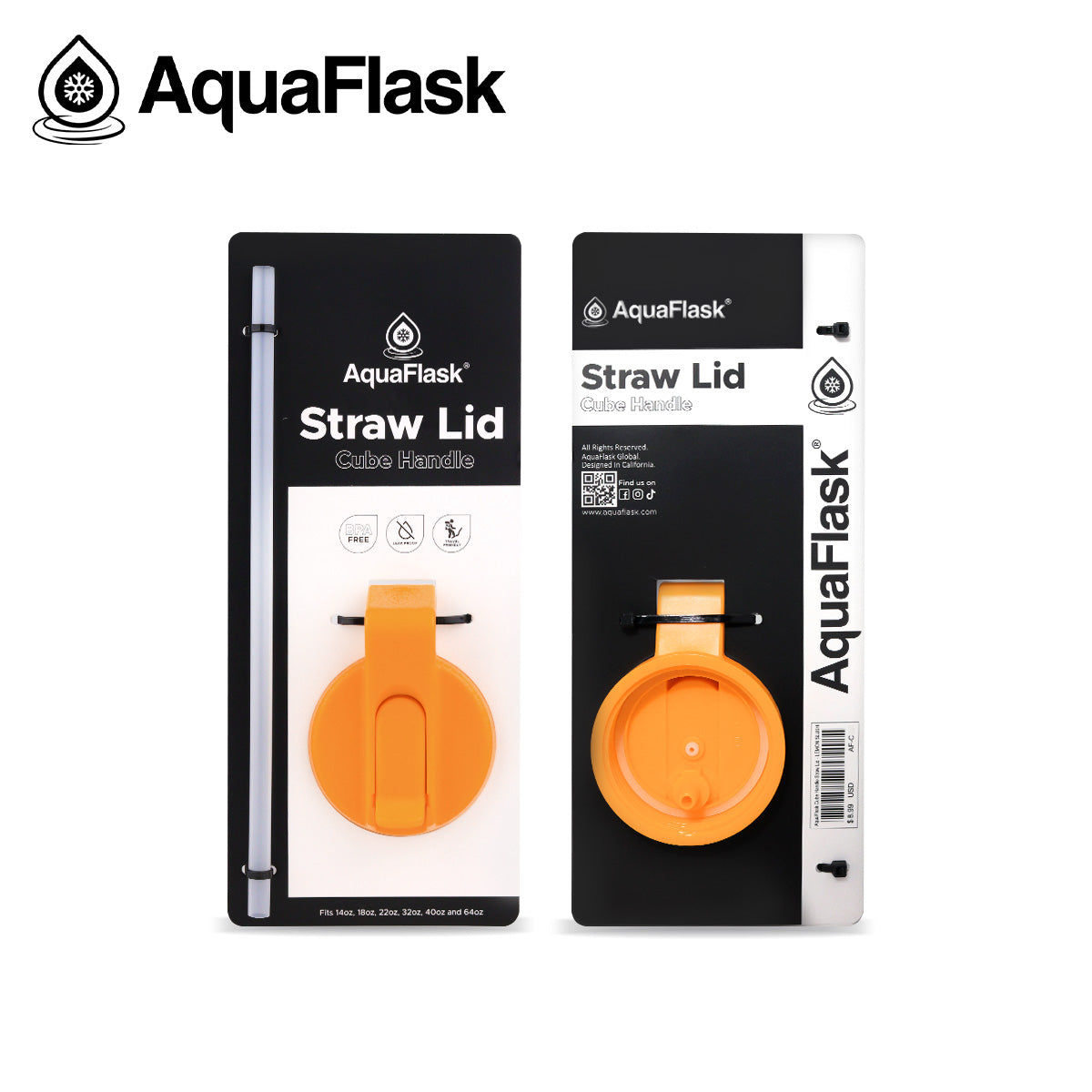 AQUAFLASK STRAW LID CUBE HANDLE - TANGERINE